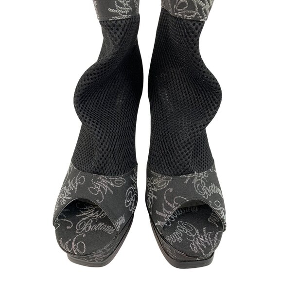 Rare Apple Bottoms Peep Toe Ankle Booties 6.5 Black Mesh Platform 8764 Charm - Picture 12 of 13